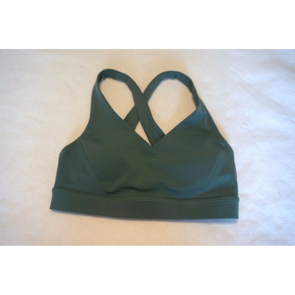 Lululemon Forest Green V-Neck Cross Back‎ Sports Bra Yoga Gym Top Womens